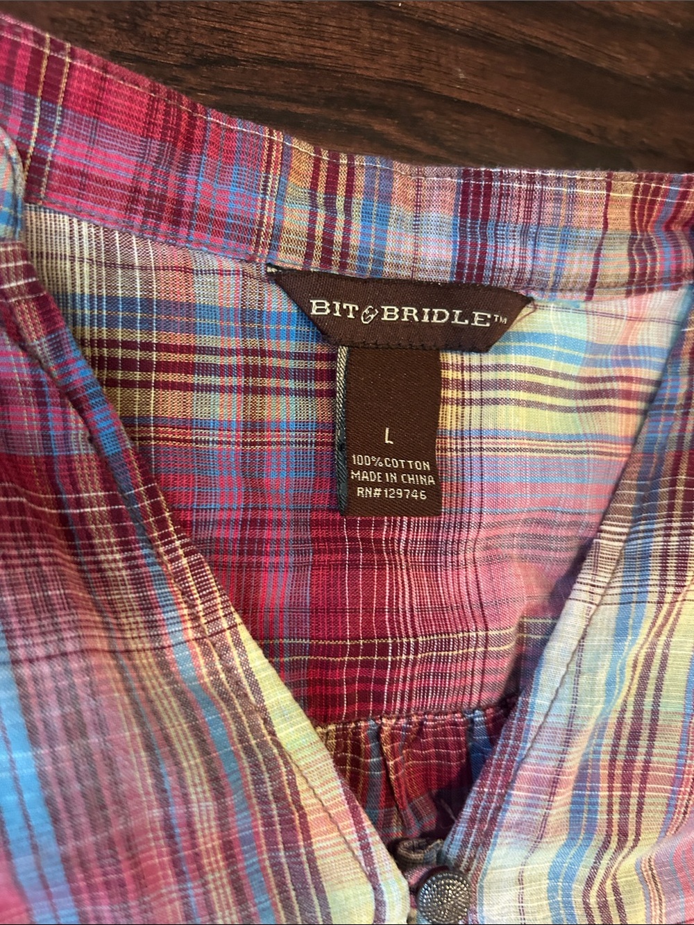 Bit & Bridle Lightweight Pink Plaid Henley Blouse - Picture 3 of 4